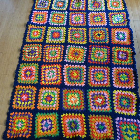Grannycore crochet afghan granny square blanket 66in x44in - Picture 2 of 3